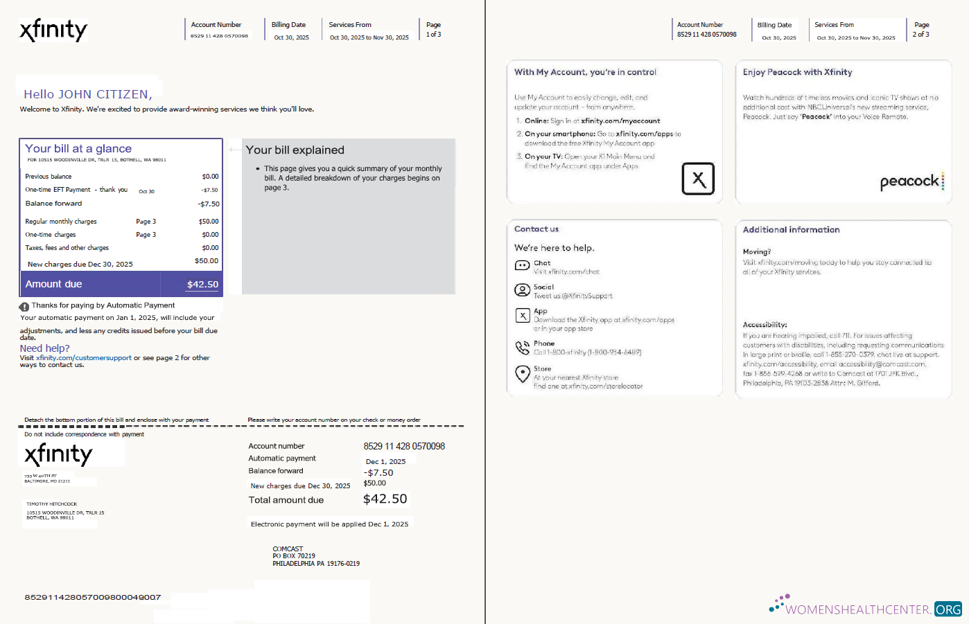 download USA Xfinity utility bill template in Word and PDF formats, 3 pages, version 4, 1 2 pages PDF template
